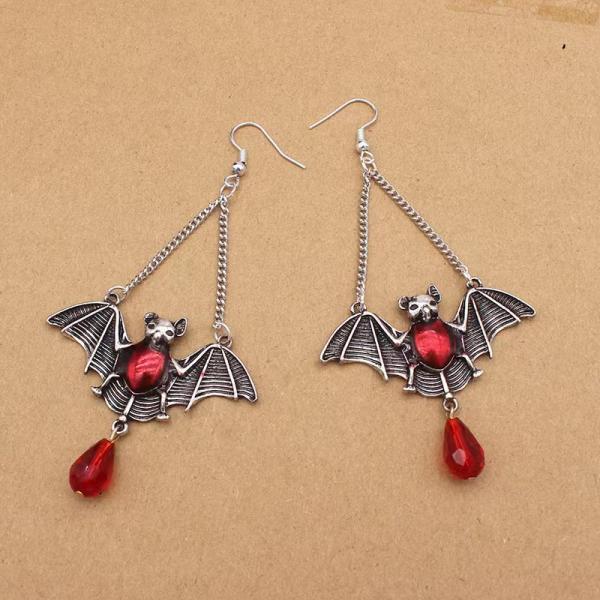 Red Gem Bat Dangle Earrings picture