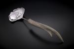 Silver Ginkgo Pierced Spoon with Antler Point Handle