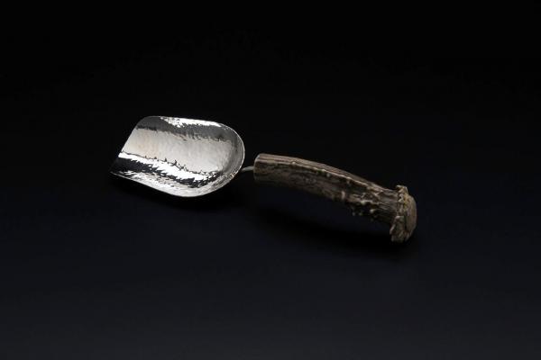 Silver Small Ice Scoop with Burr Antler Handle