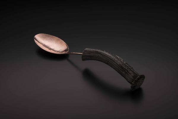 Copper Large Serving Spoon with Burr Antler Handle picture