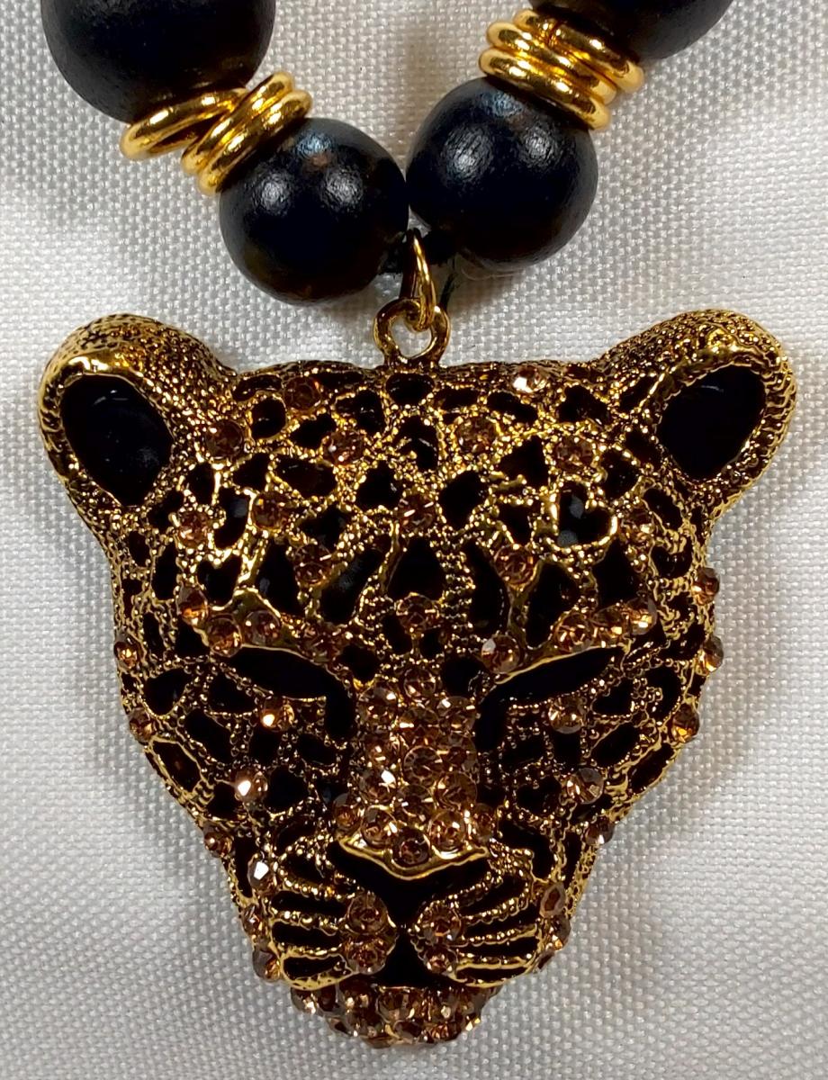 Leopard Head Pendant, black wood & GOLD picture