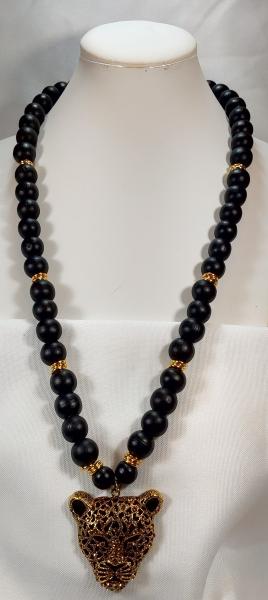 Leopard Head Pendant, black wood & GOLD