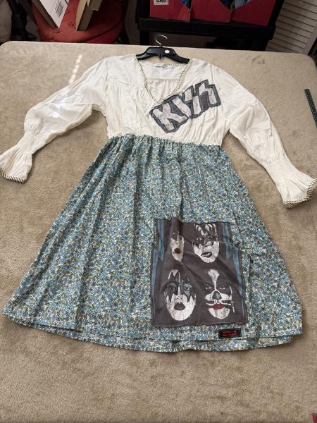 KISS Upcycled Dress Women's XL Handmade Rock Band Festival Velvet Familiar