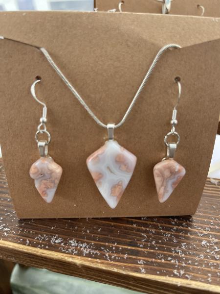 Cotton Candy Agate Earring and Pendant Set
