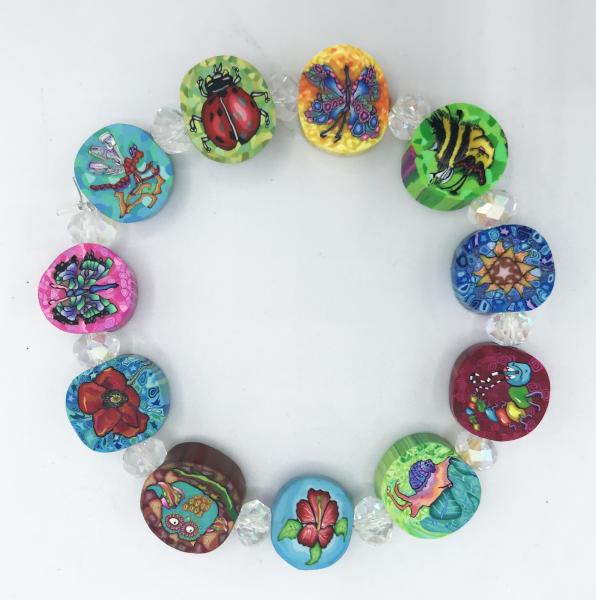 Bugs and Flowers Polymer Clay Bracelet