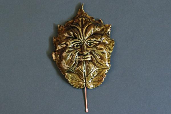 Hazelnut Happy Face/Old Man Face Greenman-Handmade Ceramic Hanging Leaf