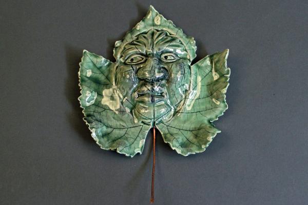 Grape Leaf Green Man-Ceramic Hanging Leaf Face