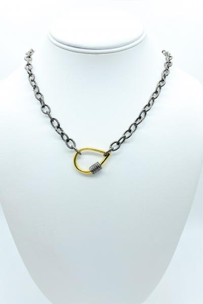 mixed-metal-oval-carabiner-necklace-with-pave-diamonds picture