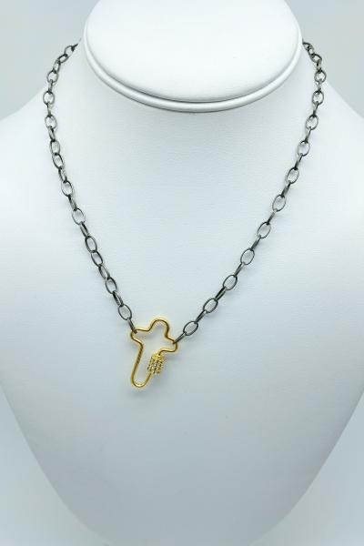 mixed-metal-cross-carabiner-necklace