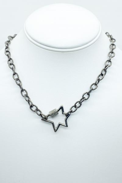 oxidized-star-carabiner-lock-necklace-with-pave-diamonds picture