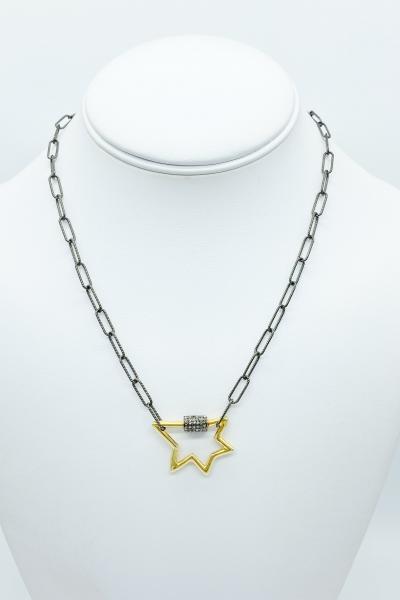 mixed-metal-star-carabiner-lock-necklace picture