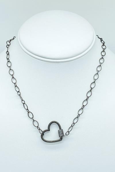 gunmetal-chain-and-heart-carabiner-lock-with-cz picture