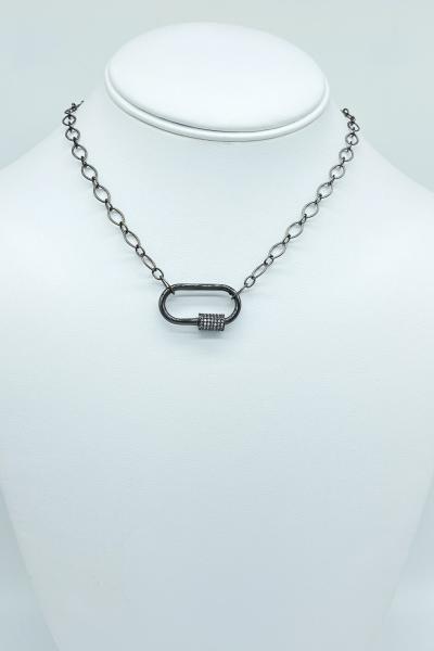 gunmetal-plated-chain-and-carabiner-lock-with-cz picture