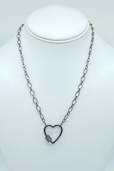 gunmetal-heart-carabiner-necklace-with-cz picture