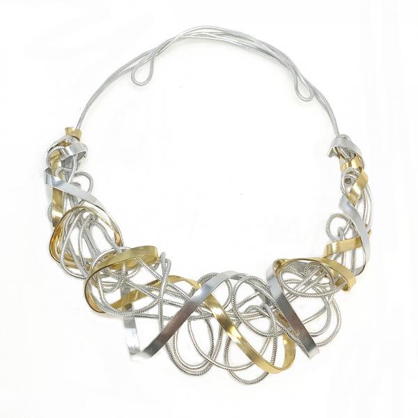 Flat Gold Silver Aluminum Swirl Necklace picture