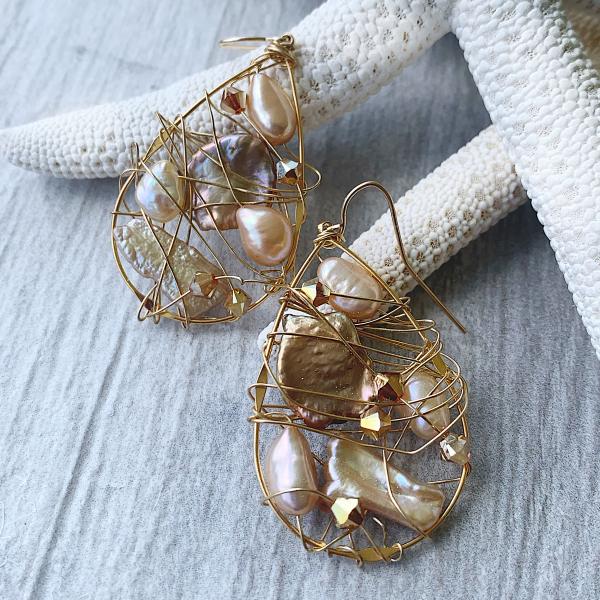 Large Pearl Teardrop Wire wrapped Earring picture