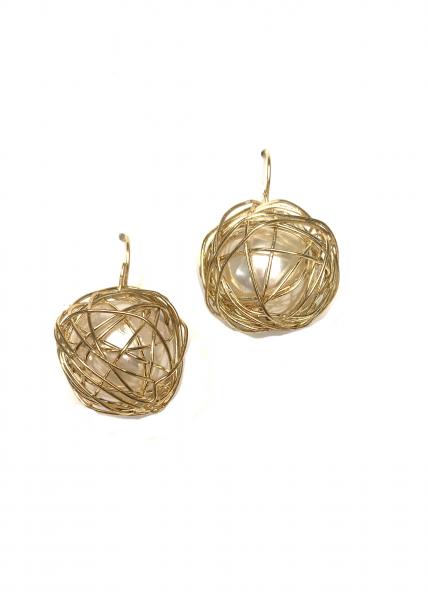 Gold Pearl Caged Earrings picture