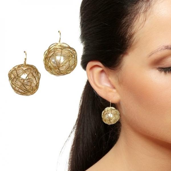 Gold Pearl Caged Earrings