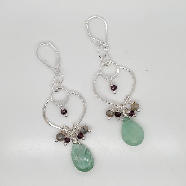 Sterling Silver Heart Design and Aquamarine Stone Earrings picture