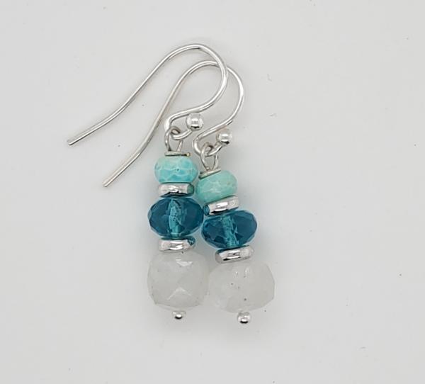 Moonstone, Blue Crystal and Turquoise Petite Silver Earrings picture