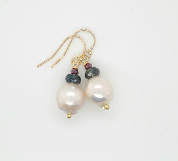 Baroque Pearl Earrings With Petite Ruby and Blue Crystals Gold Filled Earrings picture