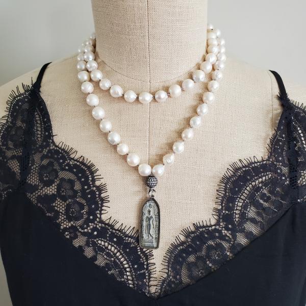Buddha Pendant and Freshwater Pearl Statement Necklace