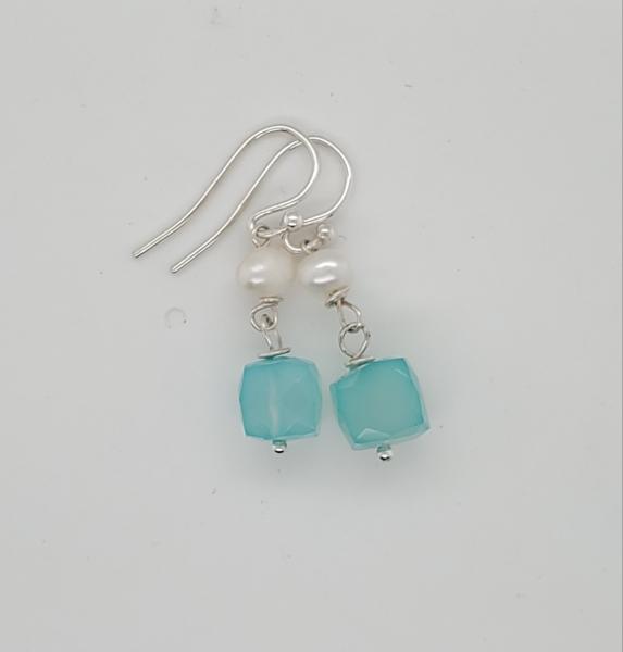 Petite Pearl and Chalcedony Sterling Silver Earrings picture