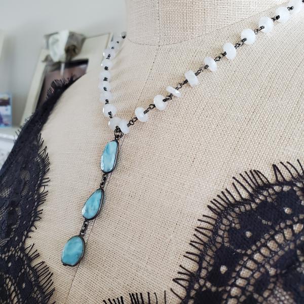 Larimar Stone Drop and Moonstone Necklace picture