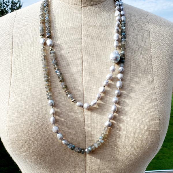 Labradorite and Grey Pearl Statement Necklace