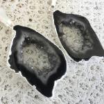 Black Geode Necklace, Silver Plated Druzy Quartz, Sterling Silver Chain Necklace, Natural Agate Crystal