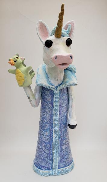 Unicorn with Dragon Puppet Sculpture