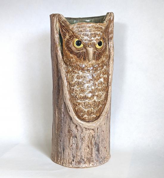 Owl in Tree Trunk Vase