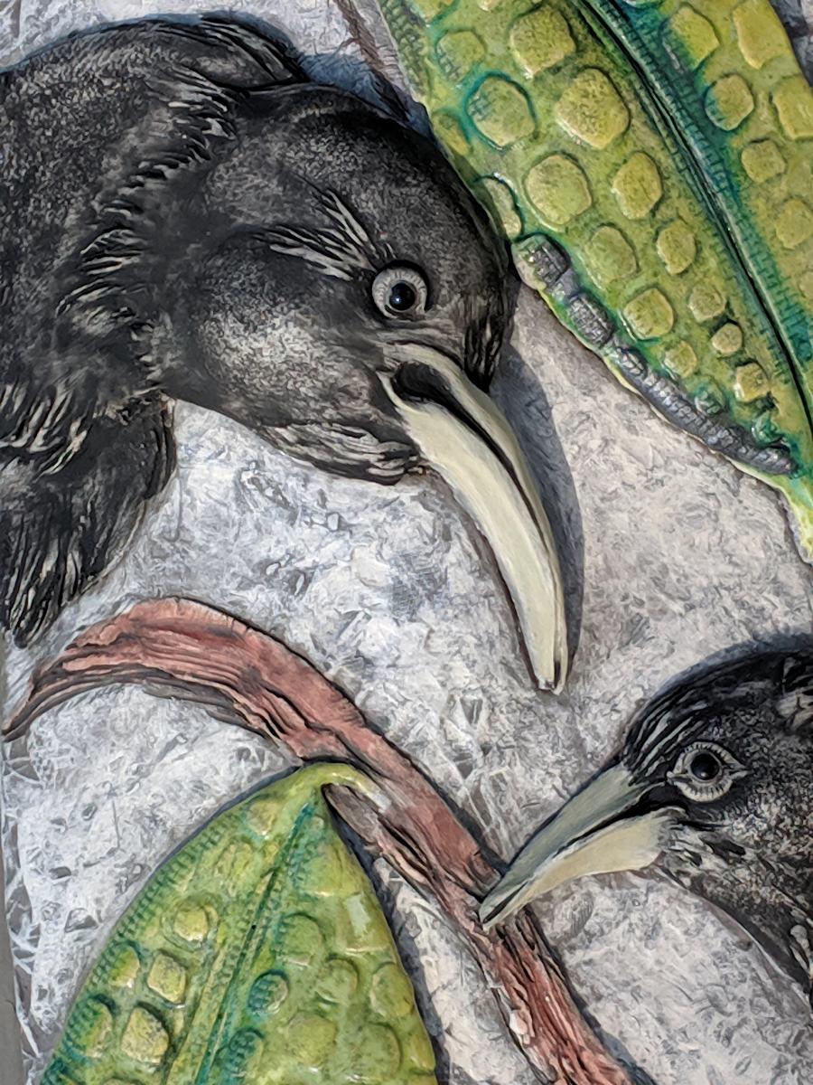 Black Bird Crow Leaf Abstract Clay Wall Art picture