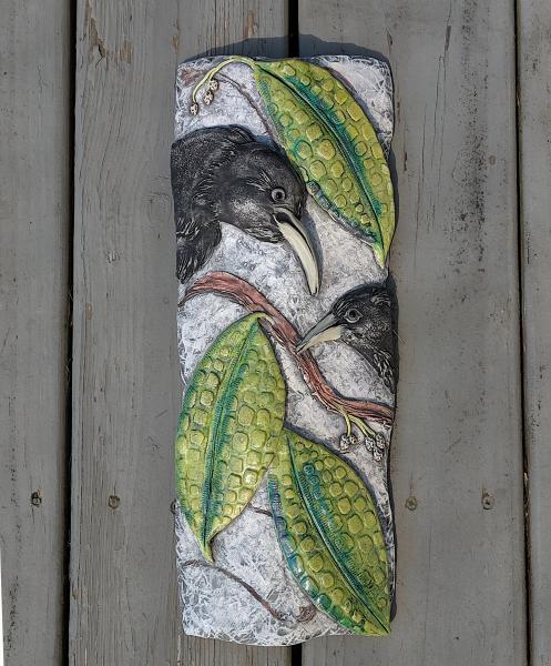 Black Bird Crow Leaf Abstract Clay Wall Art