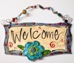 Welcome with blue Flower plaque