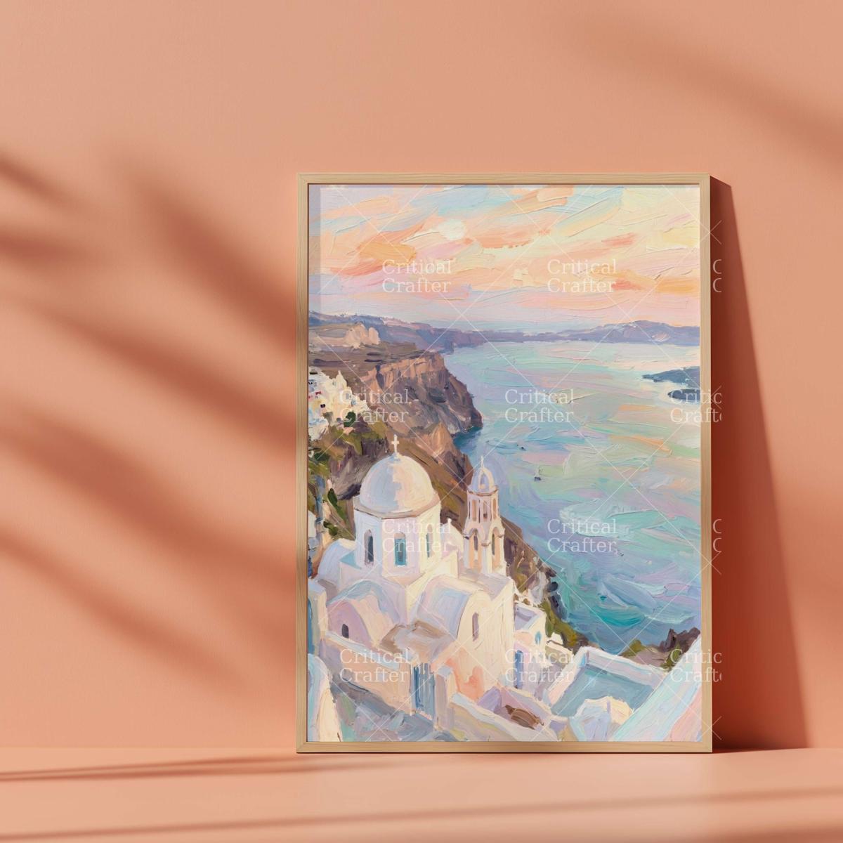 Santorini Greece Wall Art Print | Mediterranean Coastal Landscape | Impressionist Travel Art | Greek Island Decor picture
