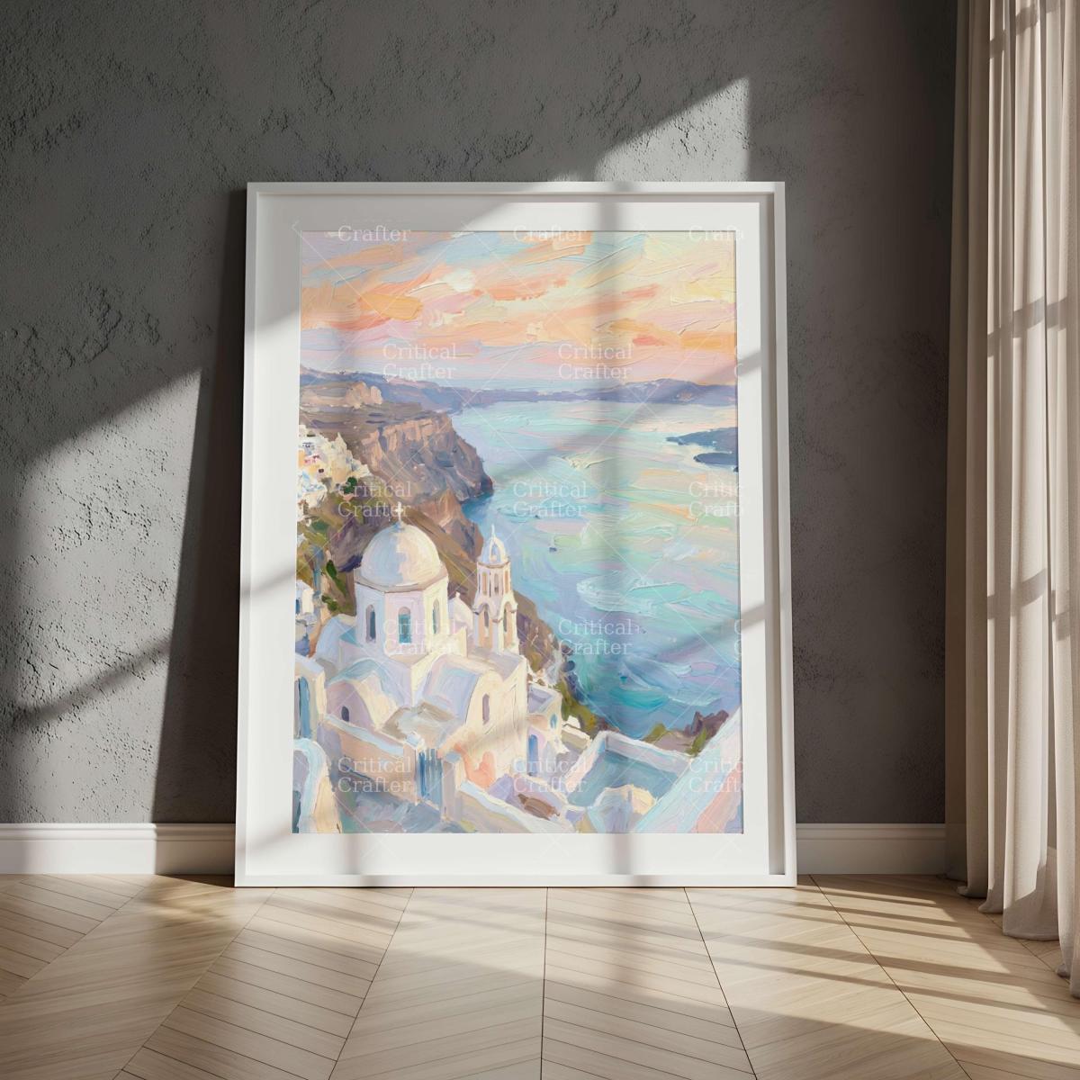 Santorini Greece Wall Art Print | Mediterranean Coastal Landscape | Impressionist Travel Art | Greek Island Decor picture