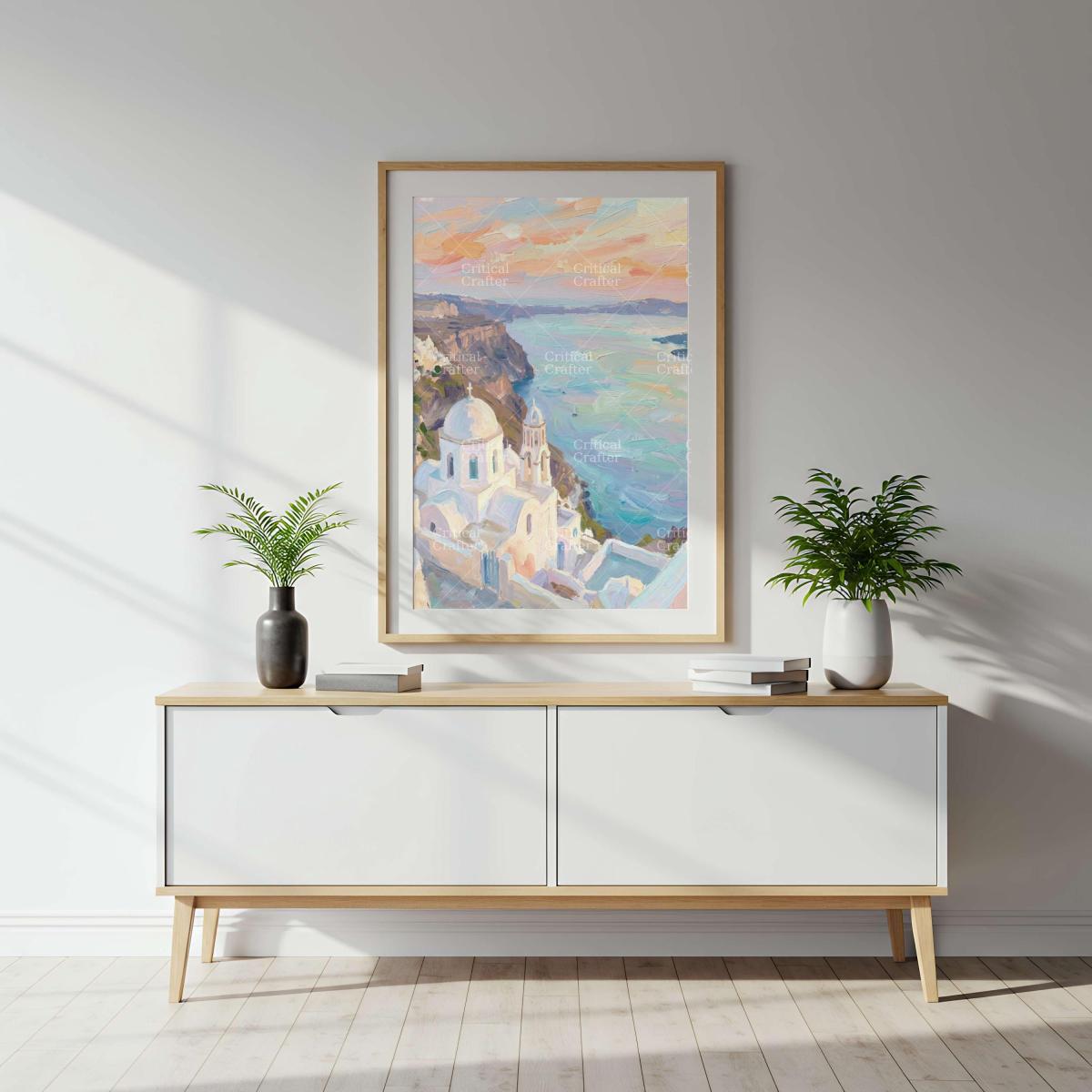 Santorini Greece Wall Art Print | Mediterranean Coastal Landscape | Impressionist Travel Art | Greek Island Decor picture