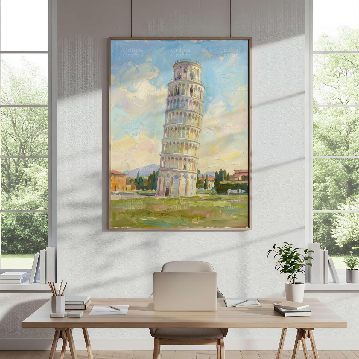 Leaning Tower of Pisa Print | Pastel Impressionist Italian Landscape Wall Art picture