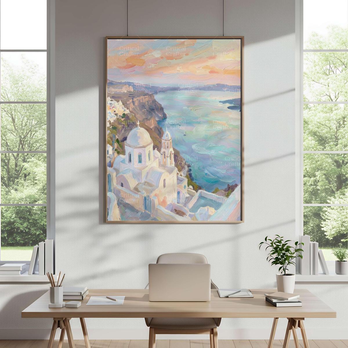 Santorini Greece Wall Art Print | Mediterranean Coastal Landscape | Impressionist Travel Art | Greek Island Decor picture