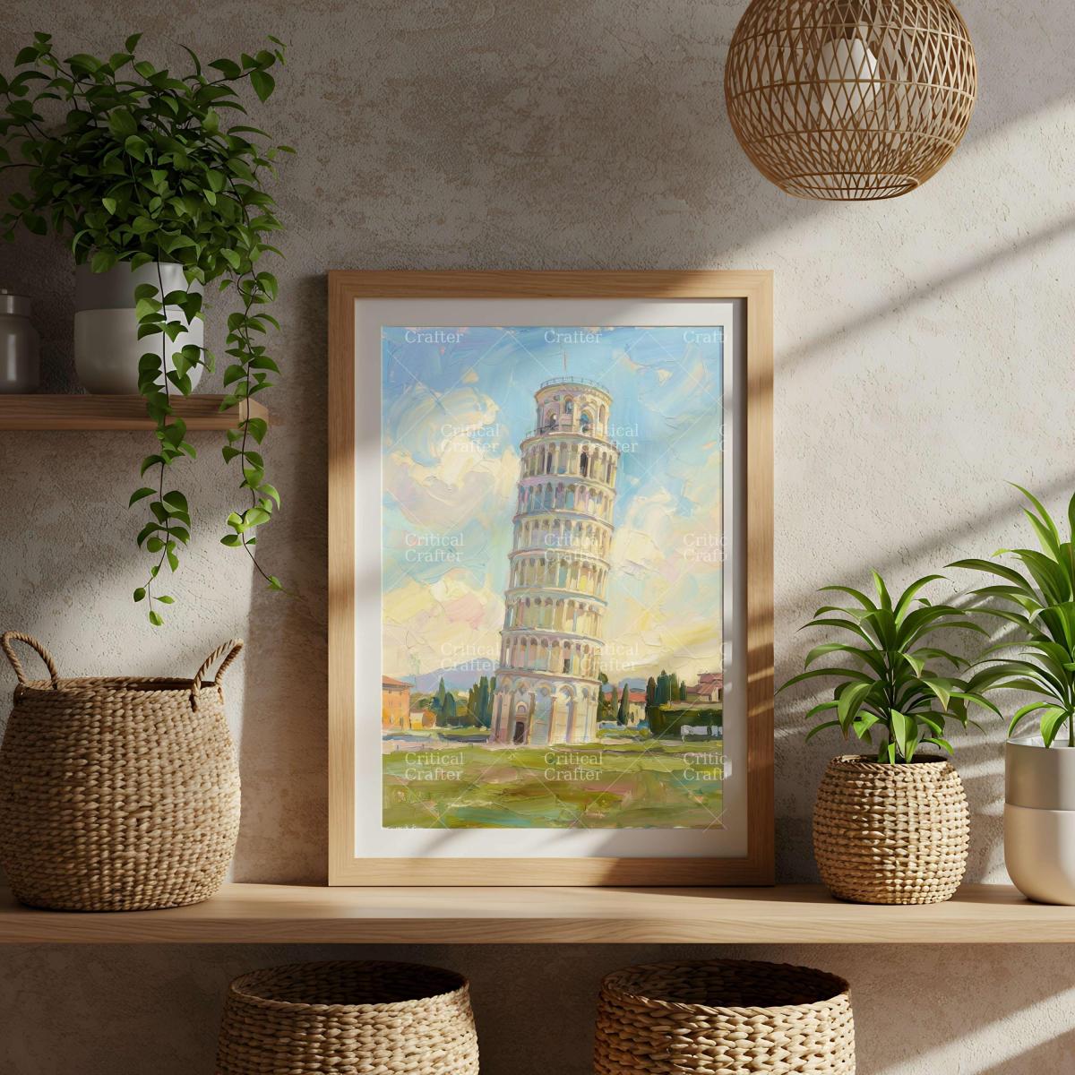 Leaning Tower of Pisa Print | Pastel Impressionist Italian Landscape Wall Art picture