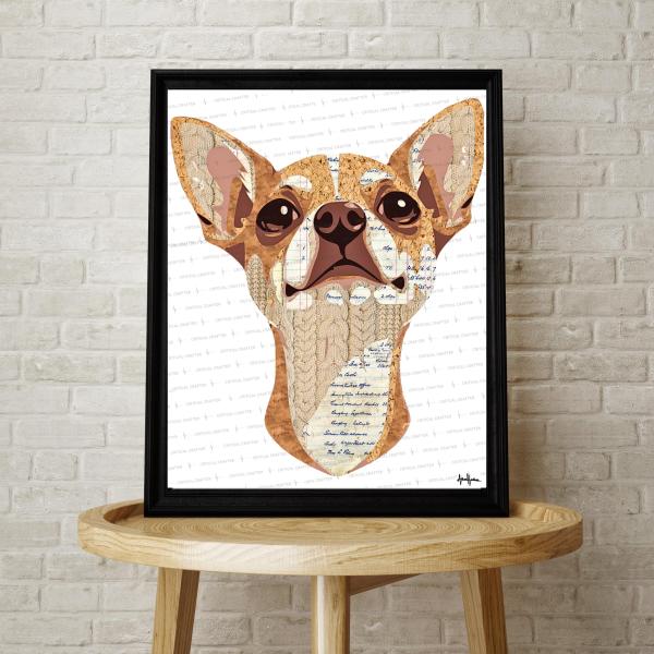 Chihuahua Paper Collage Art Print | Yorkshire Terrier Wall Art (Instant Download)