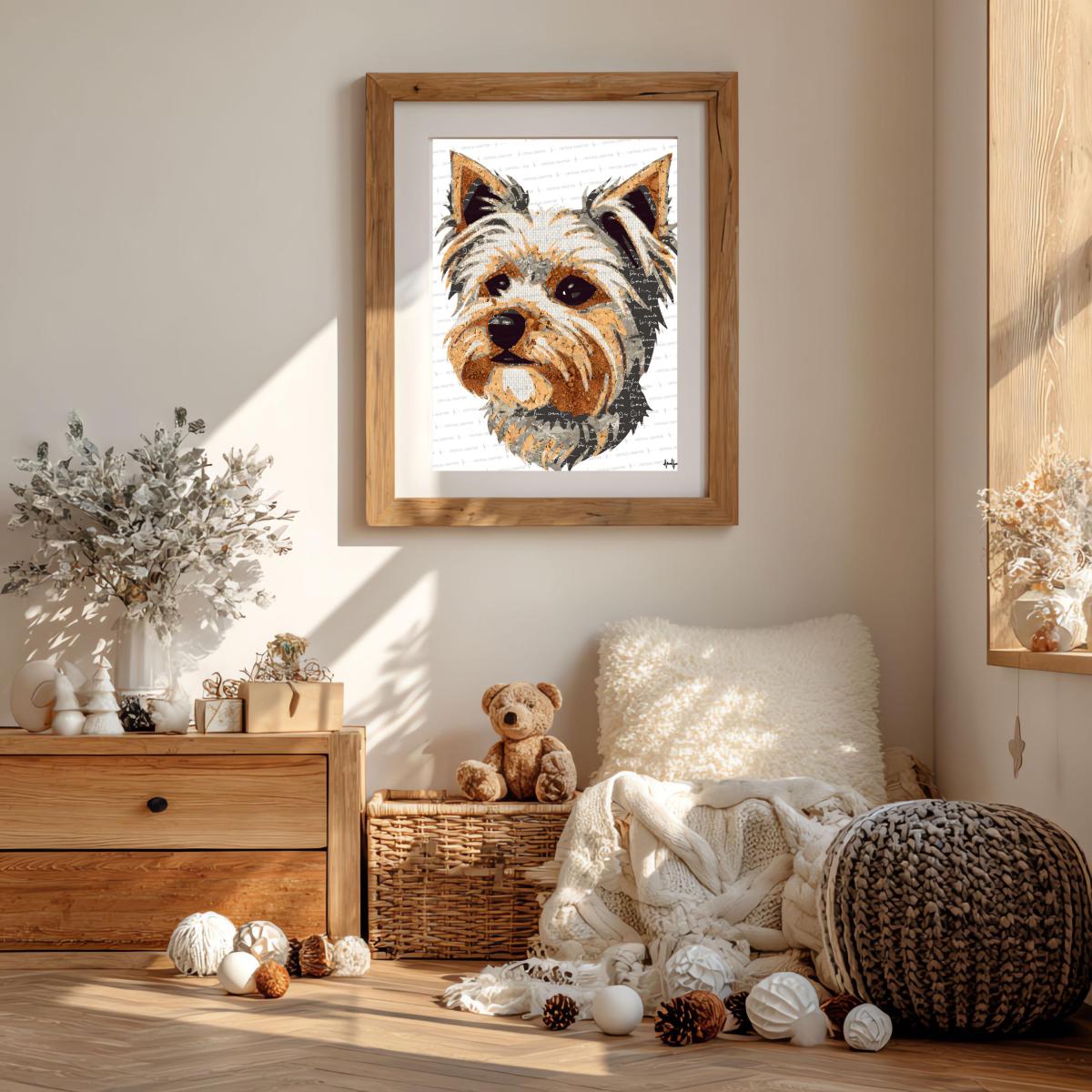Yorkie Paper Collage Art Print | Yorkshire Terrier Wall Art (Instant Download) picture