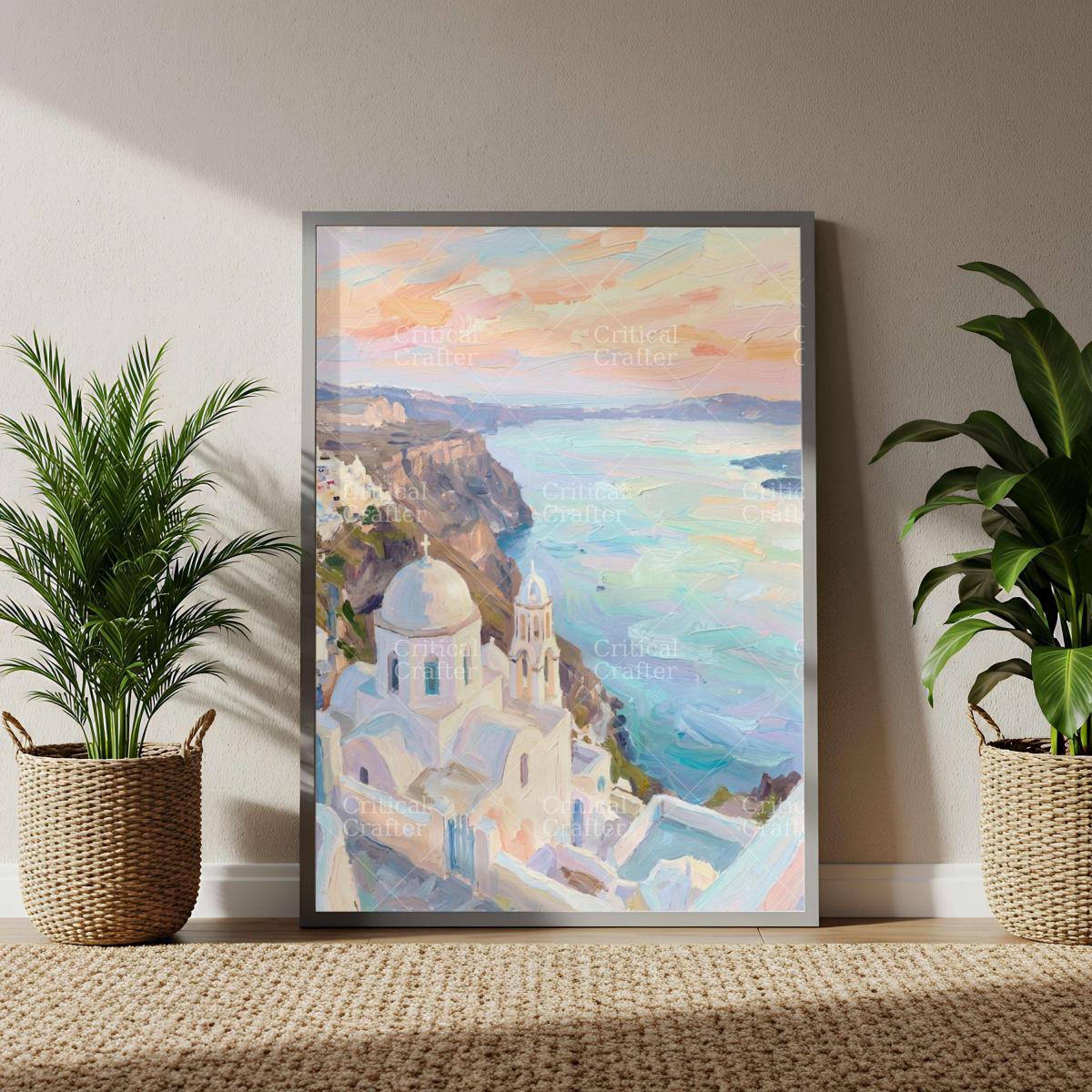 Santorini Greece Wall Art Print | Mediterranean Coastal Landscape | Impressionist Travel Art | Greek Island Decor picture