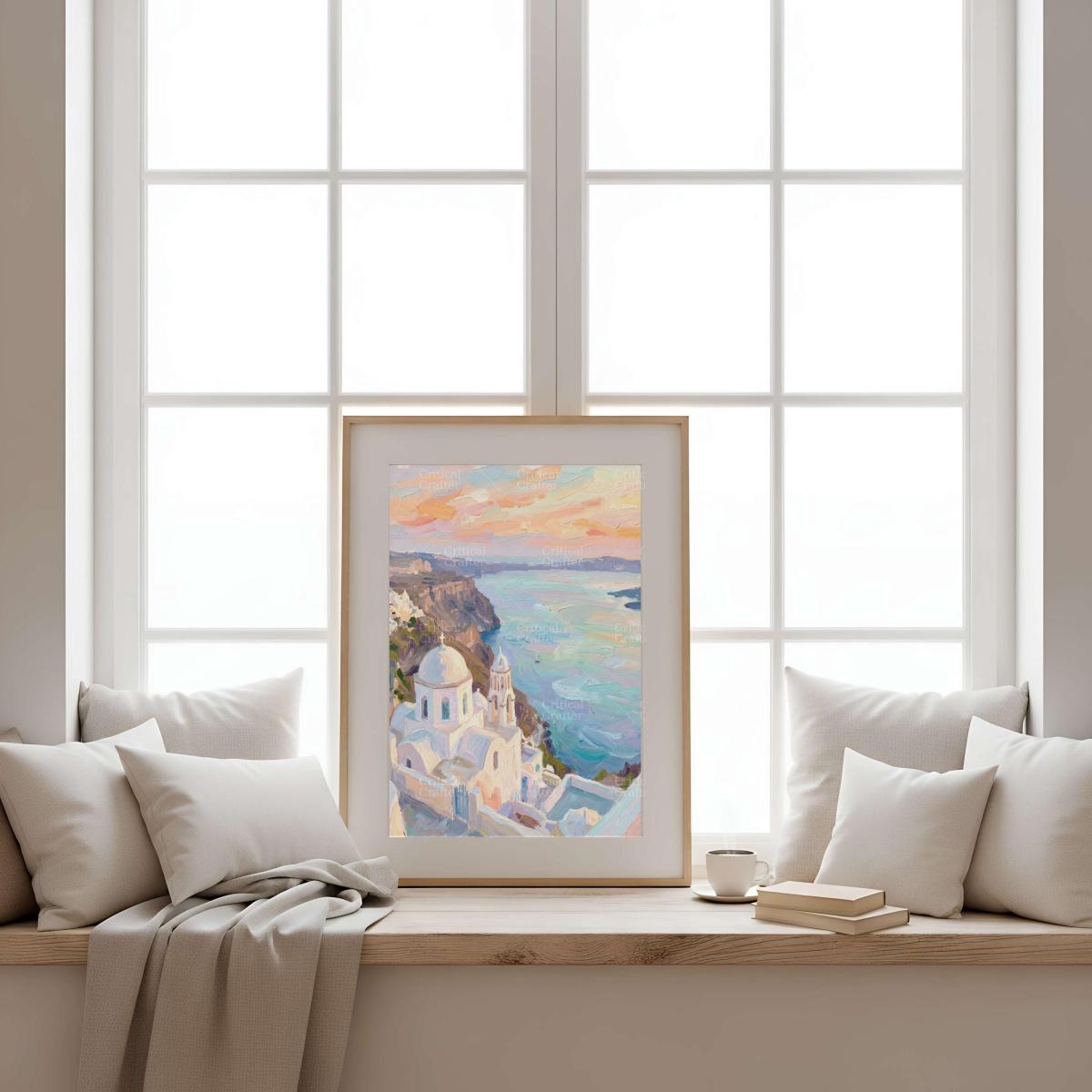 Santorini Greece Wall Art Print | Mediterranean Coastal Landscape | Impressionist Travel Art | Greek Island Decor picture