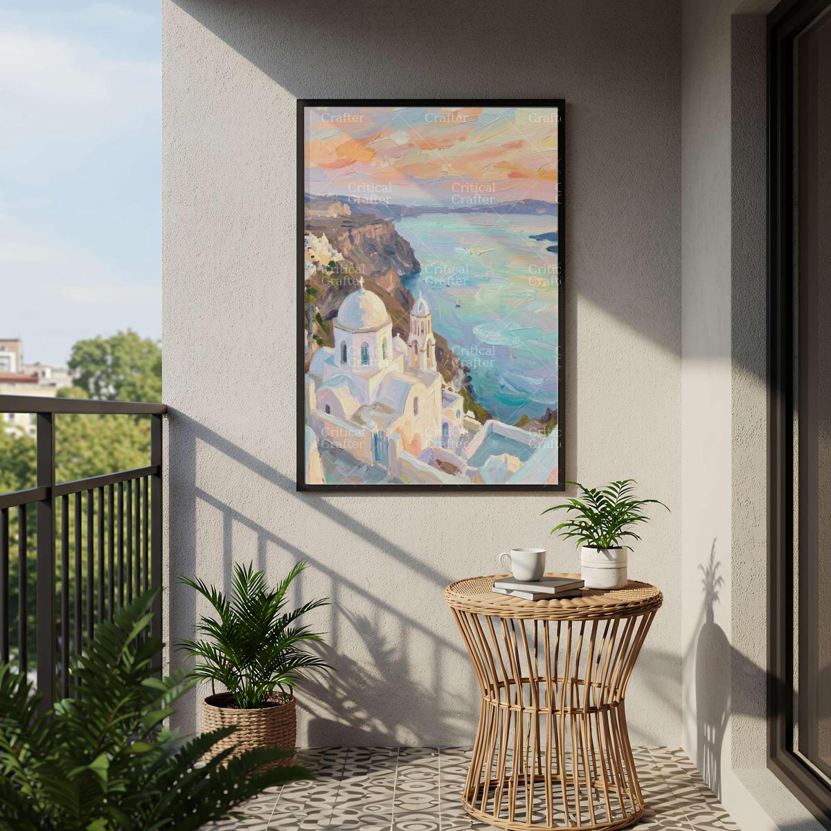 Santorini Greece Wall Art Print | Mediterranean Coastal Landscape | Impressionist Travel Art | Greek Island Decor picture