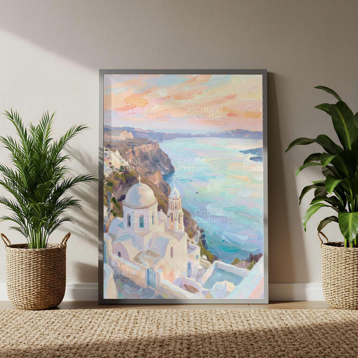 Santorini Greece Wall Art Print | Mediterranean Coastal Landscape | Impressionist Travel Art | Greek Island Decor picture