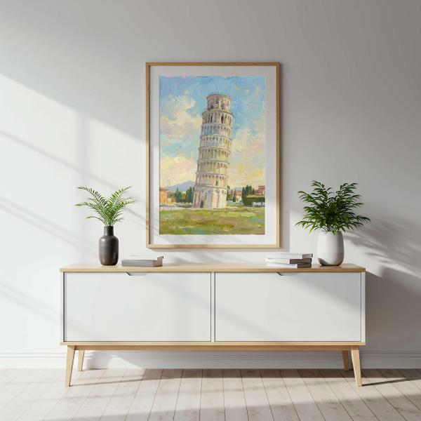 Leaning Tower of Pisa Print | Pastel Impressionist Italian Landscape Wall Art