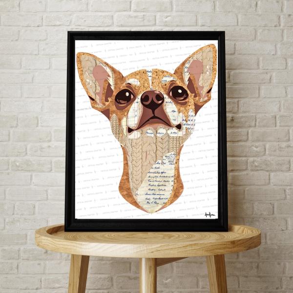 Chihuahua Paper Collage Art Print | Yorkshire Terrier Wall Art (Instant Download)