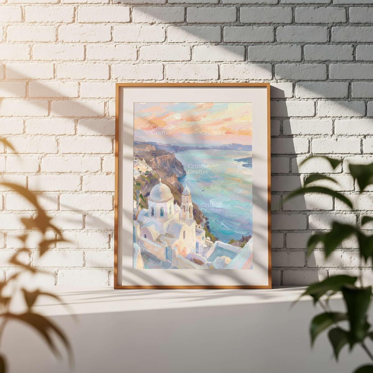 Santorini Greece Wall Art Print | Mediterranean Coastal Landscape | Impressionist Travel Art | Greek Island Decor picture